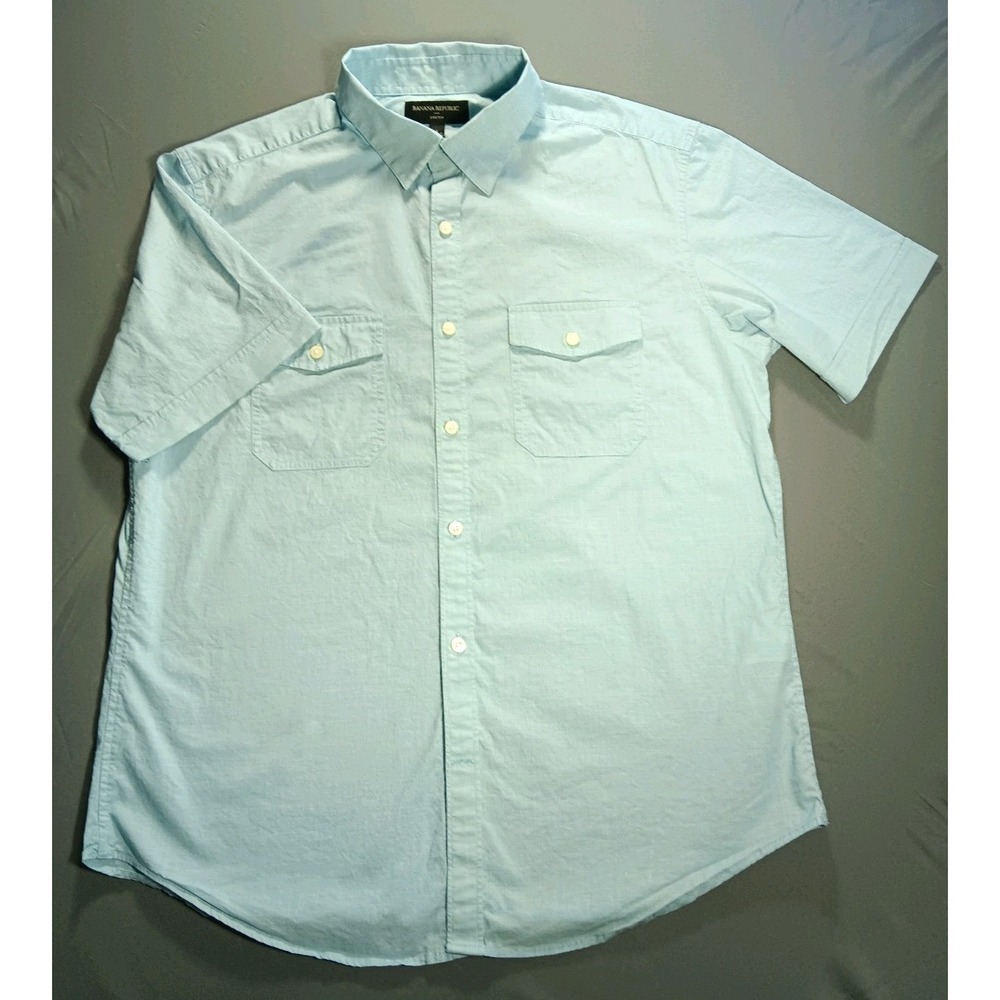Banana Republic Neat Weave Shirt Mens Large Light Blue Short Sleeve Button Up